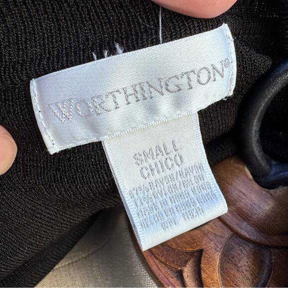 Worthington Black Crochet Long Sleeve Tunic Blouse Top Women’s Size Small - Picture 8 of 8